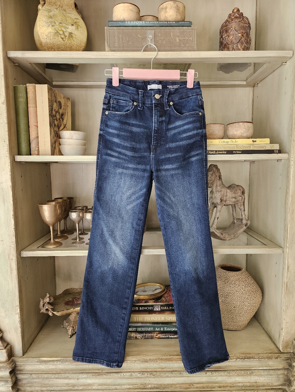 Good American High-Rise Straight Leg Jeans in Dark Indigo - Picture 6 of 15